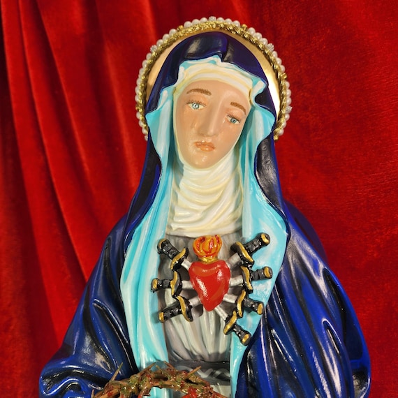 Our Mother of Sorrows Statue, 24" Hand-Painted Religious Icon