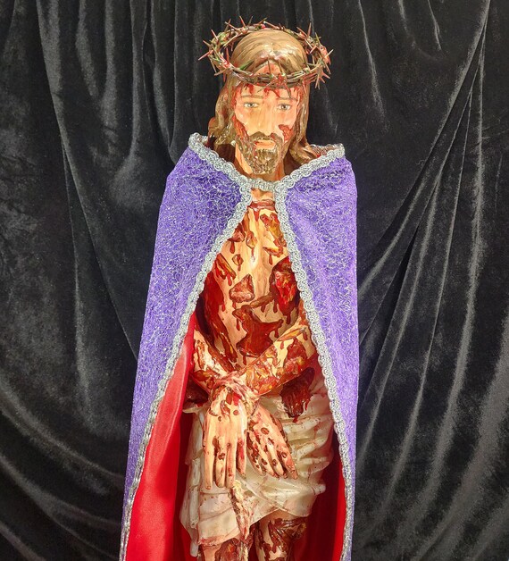 AUTHORITY OVER DARKNESS. Hand-Painted Scourged Jesus Fiberglass Statue 36"