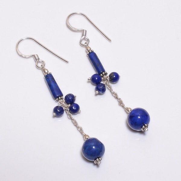 Rare Lappis Earrings, Gemstone Earrings, Blue Drop & Dangle Earrings, 925 Sterling Silver Jewelry, Wedding Gift, Earrings For Mother