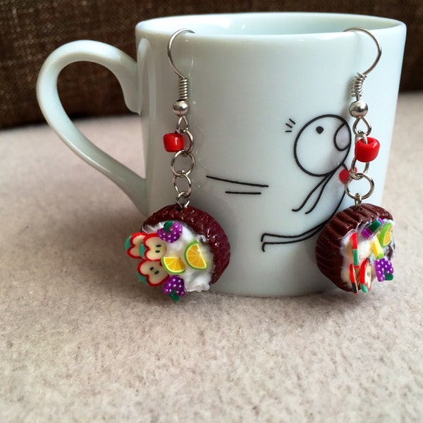 Fruit pie ear rings// handmade polymer clay