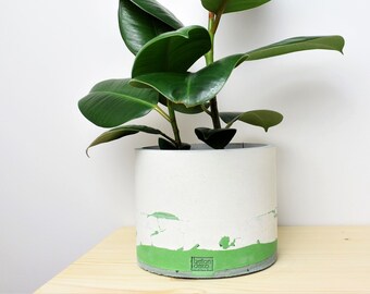 round concrete plant pot emerald green modern planter minimal cement pot