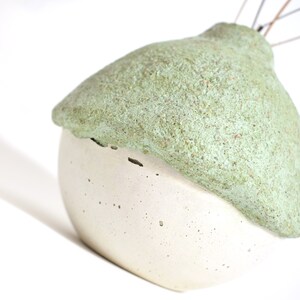 Round green cement vase, Rustic textured stone vase, Small concrete bud vase for dry flowers image 4