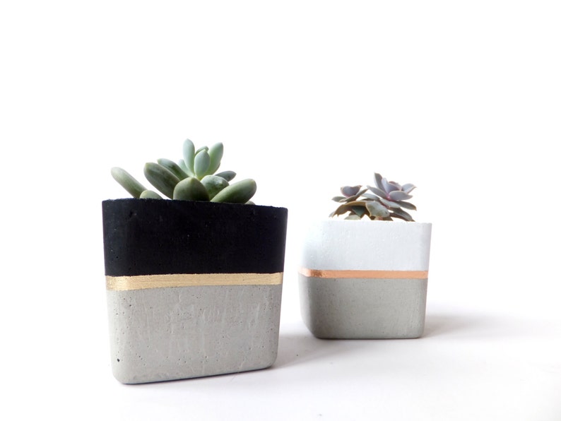 Square Concrete Small Planter for Succulent Grey White Black Industrial modern beton Home Decor image 3