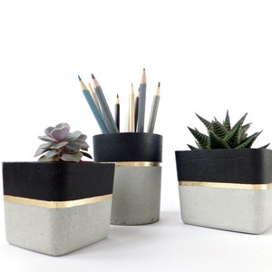 Square Concrete Small Planter for Succulent Grey White Black Industrial modern beton Home Decor 画像 6