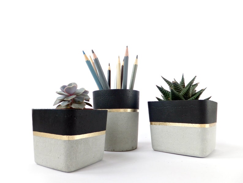 Square Concrete Small Planter for Succulent Grey White Black Industrial modern beton Home Decor image 6