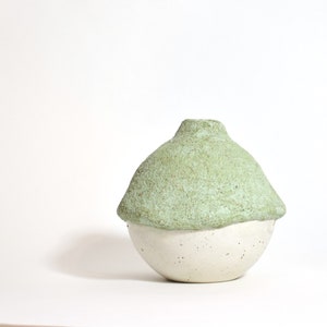 Round green cement vase, Rustic textured stone vase, Small concrete bud vase for dry flowers image 6