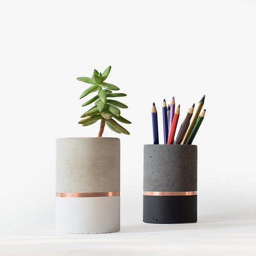 Pot à crayons en béton, jardinière pour succulentes, décoration d'intérieur élégante, organisateur de bureau en ciment