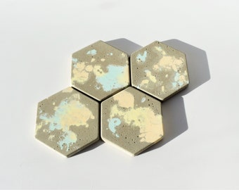 set of 4 hexagon colorful concrete coasters modern design