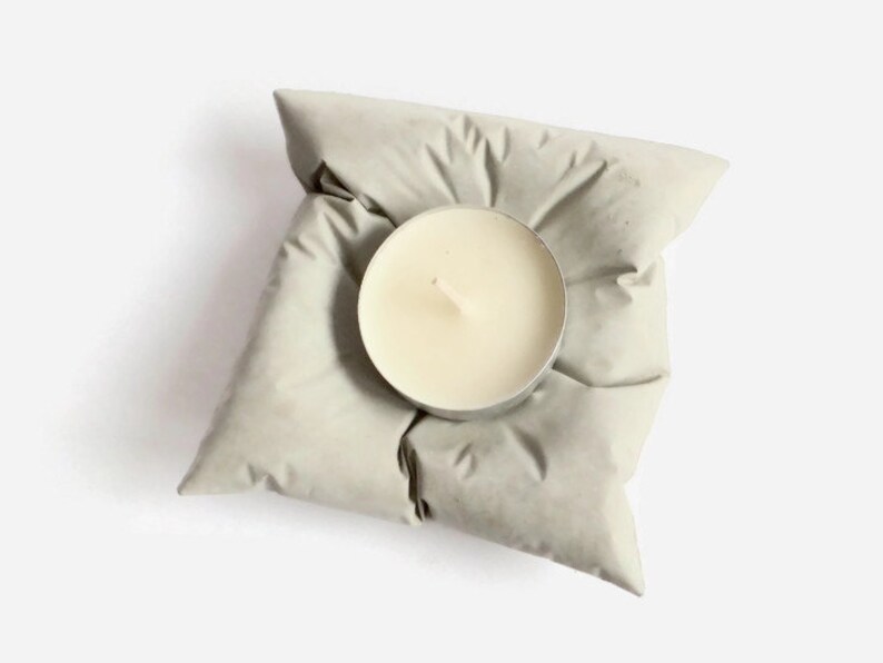 Concrete pillow candle holder, cement tealight dish, grey home decor, large candle concrete holder image 3