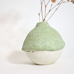 Round green cement vase, Rustic textured stone vase, Small concrete bud vase for dry flowers image 2