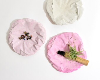 Small pink concrete tray, unique shape jewelry dish, minimalist stoneware tray, low organic jewelry holder