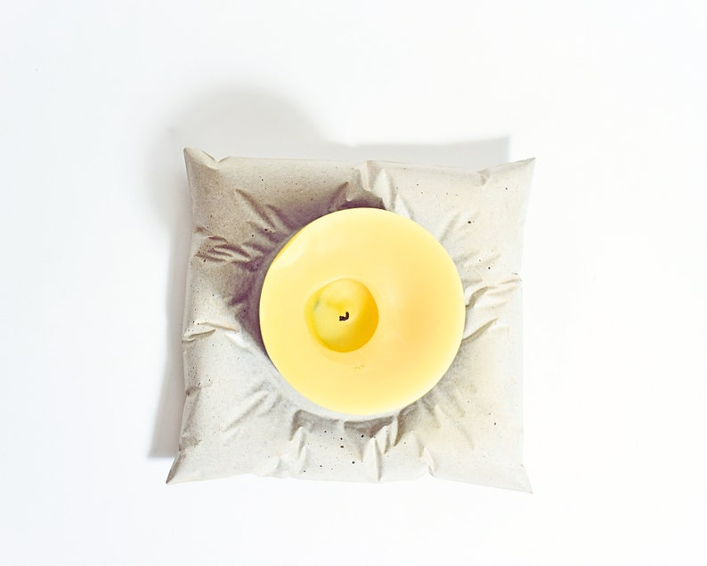 Concrete pillow candle holder, cement tealight dish, grey home decor, large candle concrete holder image 1