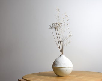 Round small concrete vase, wabi sabi decor, rough texture stone vase, japandi style decoration, dry flower natural vase