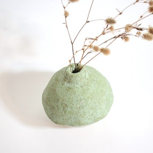 Round green cement vase, Rustic textured stone vase, Small concrete bud vase for dry flowers image 3