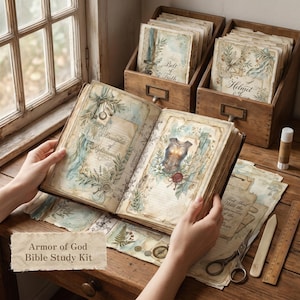 Bible Study Kit Armor of God Junk Journaling Papers Ephemera Loaded Tag Digital Download