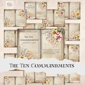 May include: A collage of images featuring floral designs and the text "The Ten Commandments" with the scripture reference "Exodus 20:1-17 KJV".