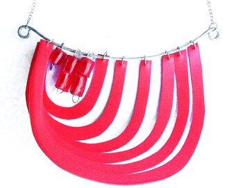 Minimalist necklace red necklaces for women, upcycled plastic bottles costume jewellery with handmade beads