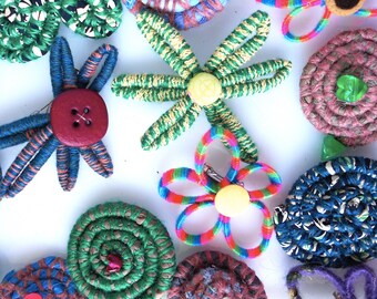 Fabric Flower Hair Clip, Upcycled Yarns & Vintage Buttons