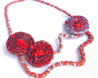 Textile necklace from upcycled fabric, ethnic necklaces for women, sustainable fashion