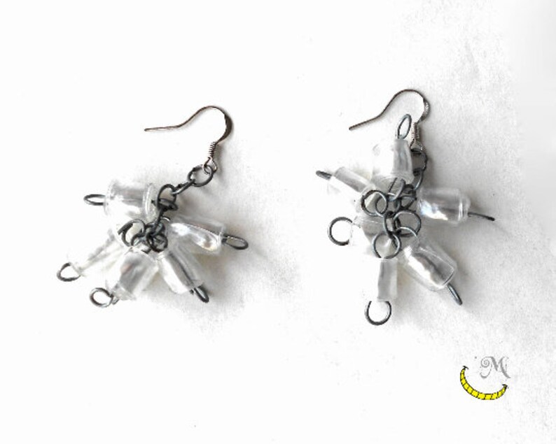 Beaded dangling earrings of Upcycled plastic handmade beads
