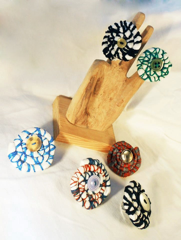 Large Rings Women From Recycled Fabric and Vintage Buttons | Etsy