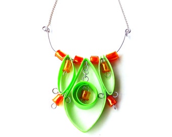 Medallion necklace upcycled plastic bottles costume jewellery, elvish necklace  with handmade beads