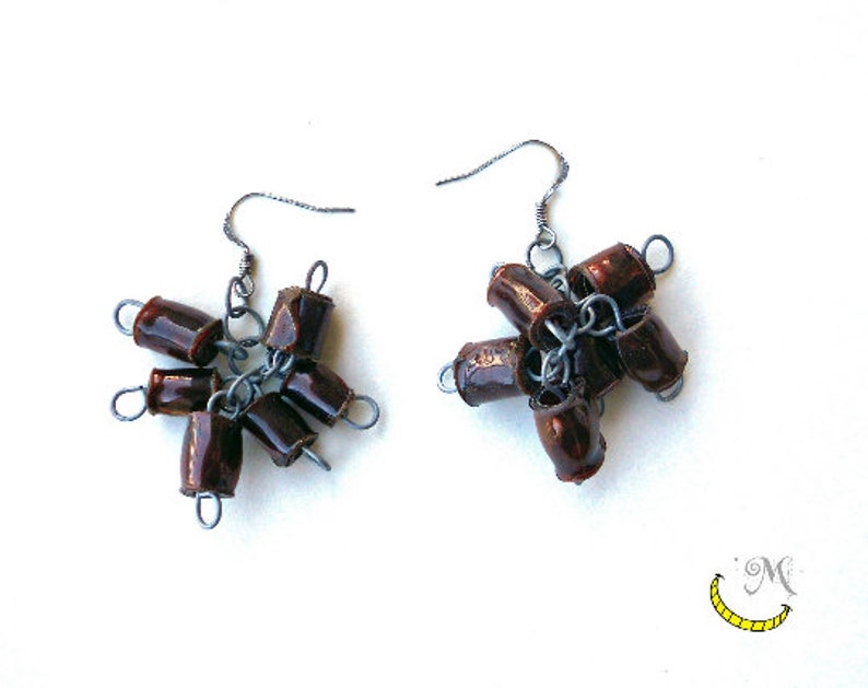 Beaded dangling earrings of Upcycled plastic handmade beads