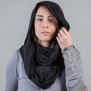 Hooded scarf women infinity scarves handmade, Black Shrug, thin scarf from fabric remnants