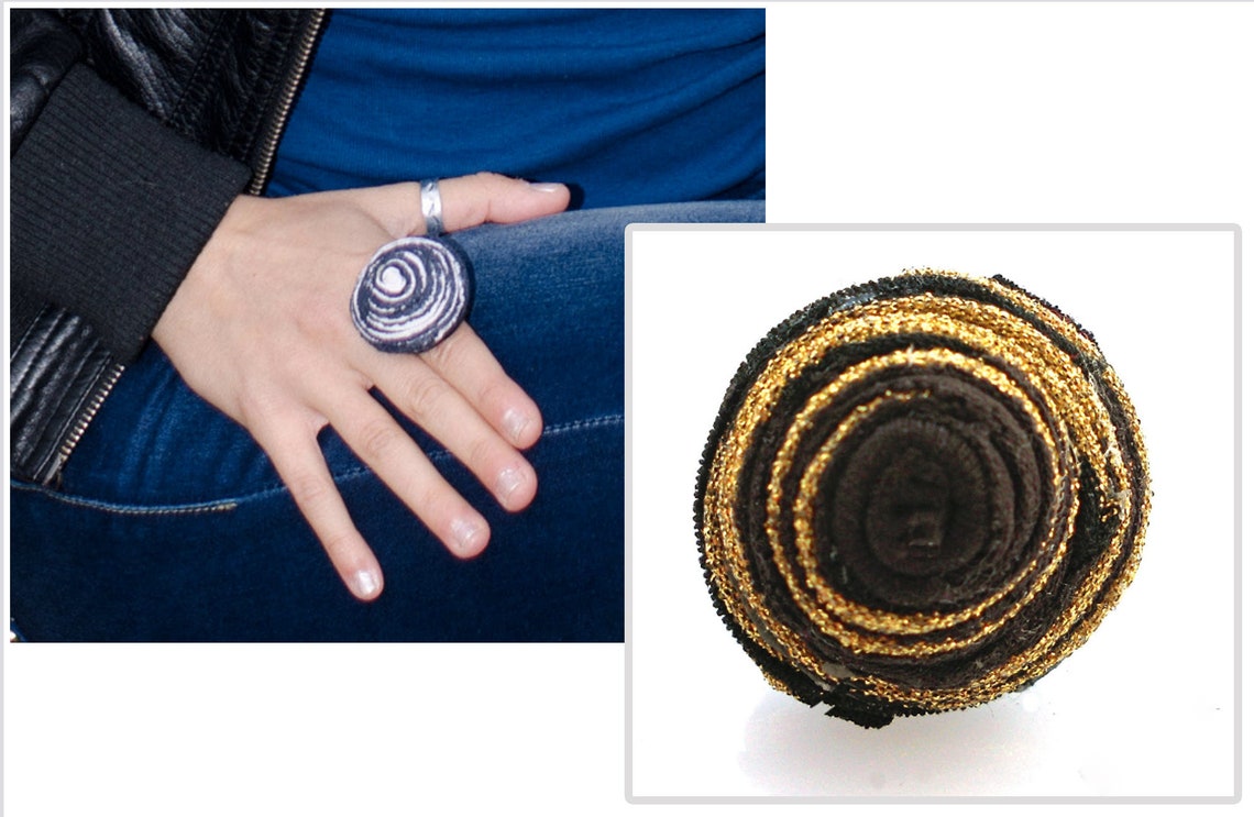 Large Rings Women From Upcycled Fabric and Paper Mache - Etsy