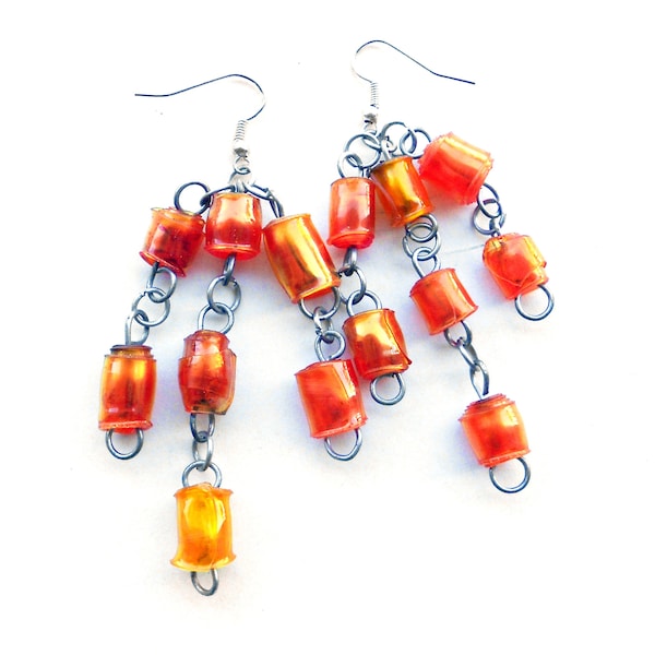 Longues boucles d'oreilles pendantes fabriquées à partir de bouteilles en plastique recyclées, boucles d'oreilles chandelier, bijoux fantaisie