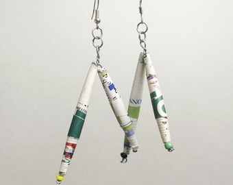 Lange Ohrhänger für Damen aus Upcyclingpapier, handgefertigte Perlenohrringe, Upcycled Schmuck, Modeschmuck, nachhaltiger Schmuck