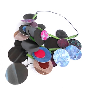 Paper necklace charm necklaces for women, recycled material jewelry from recycled paper and upcycled fabric, sustainable jewelry handmade