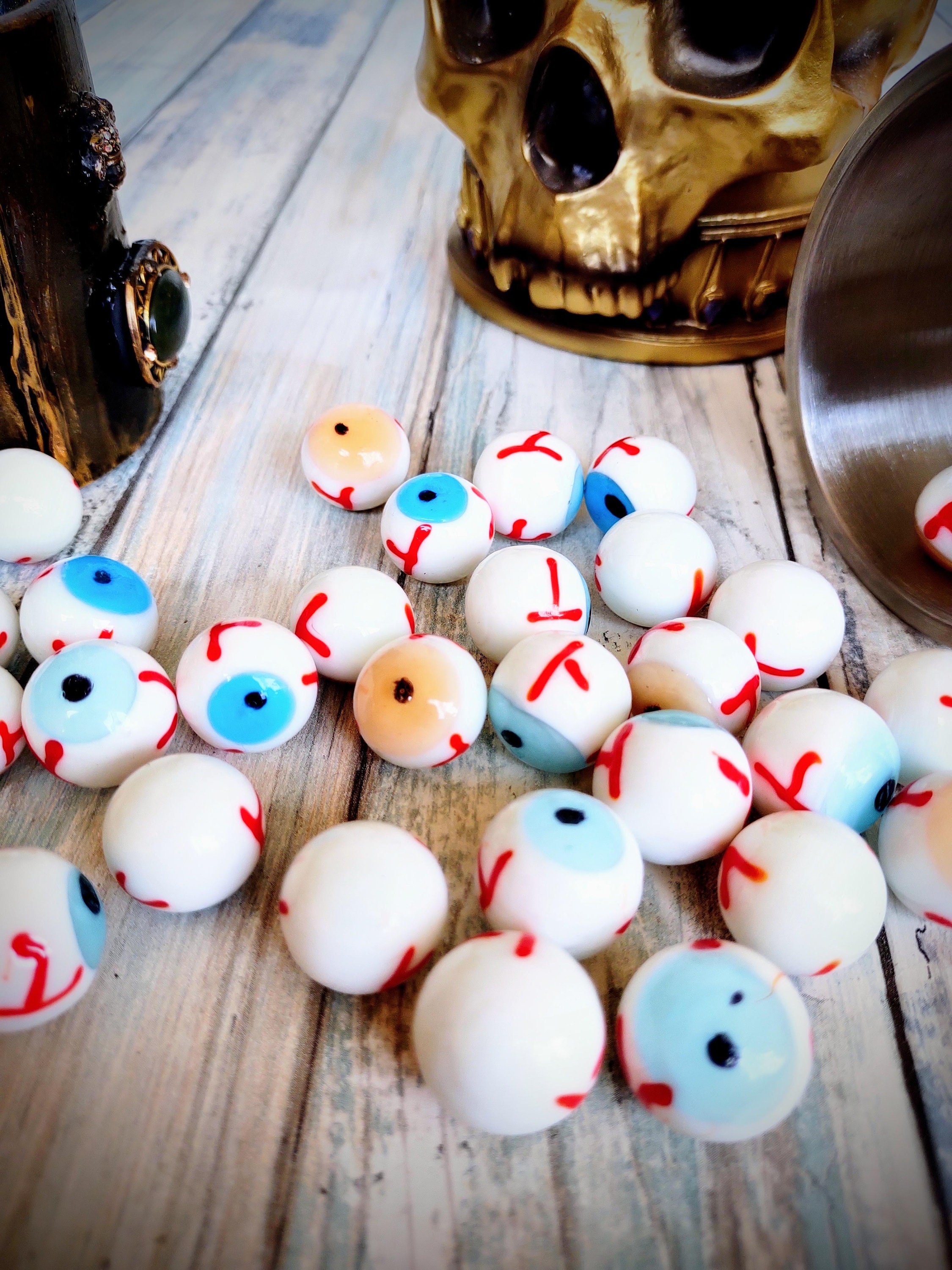 Eyeball marbles, glass eye marbles, handmade glass marbles, collector marbles, brown and blue eyed marbles, bloodshot eyeball marbles