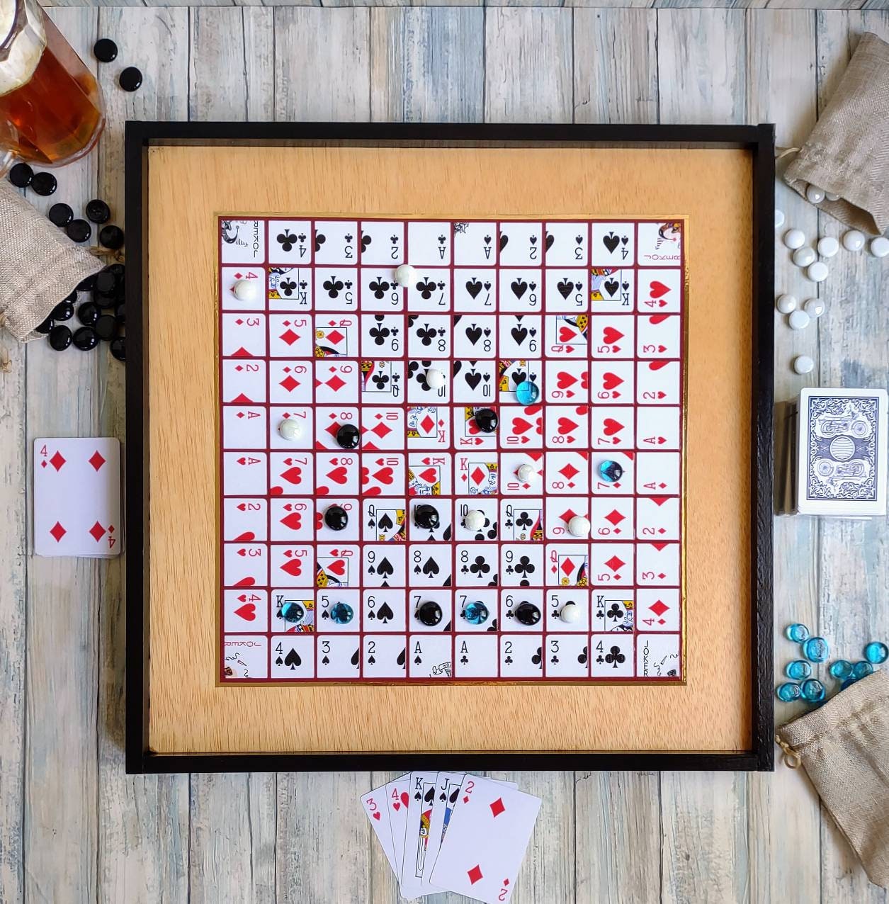 One Eyed Jack Game Board, Playing Cards Game Board, Hand Made One Eyed Jack  Game, Golden Pecan Stain 