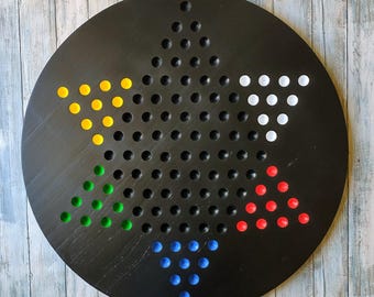 Giant Chinese Checkers game board, extra large marble Chinese Checkers, 1" or 25 mm marble Classic board game, Wood Chinese Checkers game