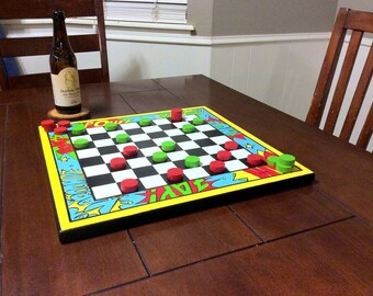comic book checker board, comic style game board, old school comic chess board, super hero game board- large