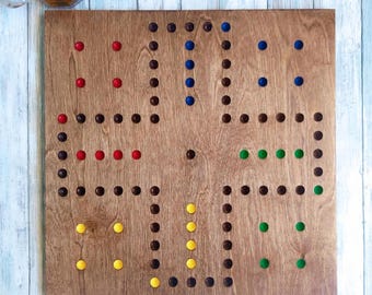 small 4 player Wahoo game board,4-player wahoo, Birch, classic square wahoo game, aggravation game, wooden aggravation board, Chestnut stain