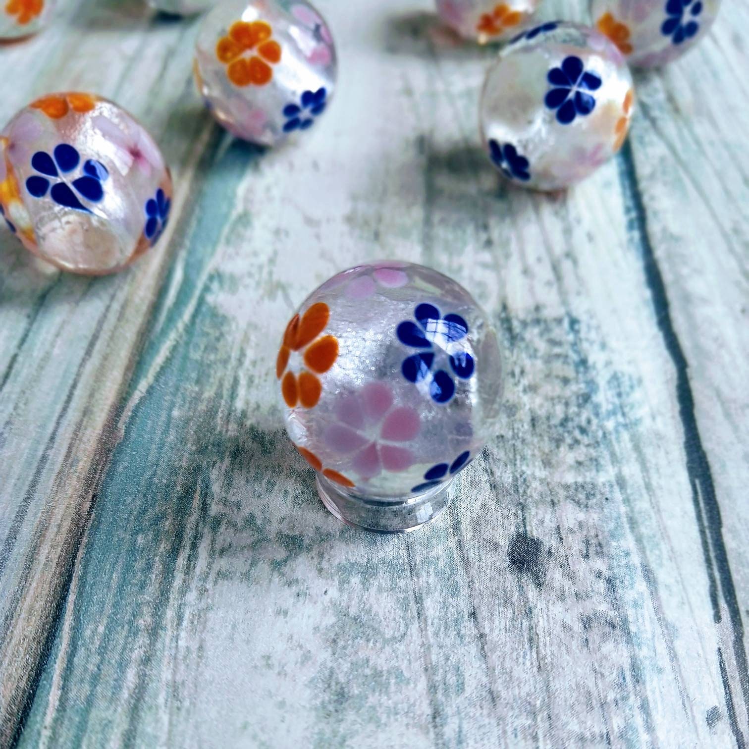 25 Glass Marbles SEAHORSE Orange/Blue Classic vtg Style Game Pack