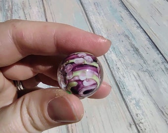 Protea Collector marbles, handmade glass marbles, purple/pink glass marbles with flowers, 22 mm glass collector marbles w/flowers and swirls