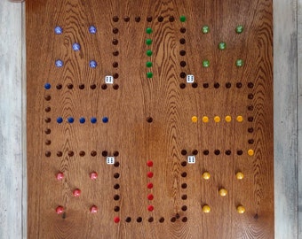 Aggravation Board Game 2 to 4 player. Hand made. Wahoo, Marble Wood gj