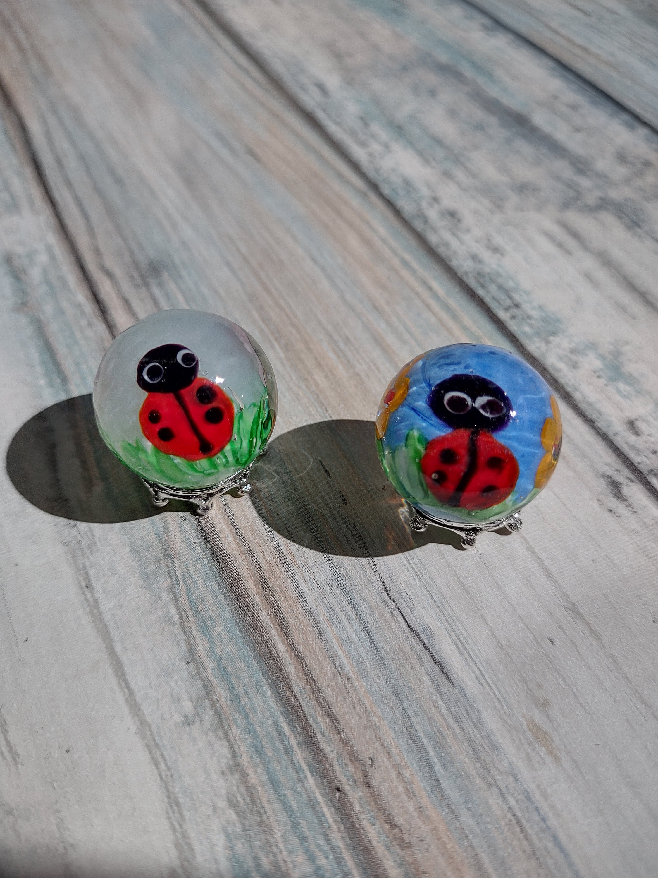 Ladybug glass marbles, 22mm collector marbles, Ladybird collector ...