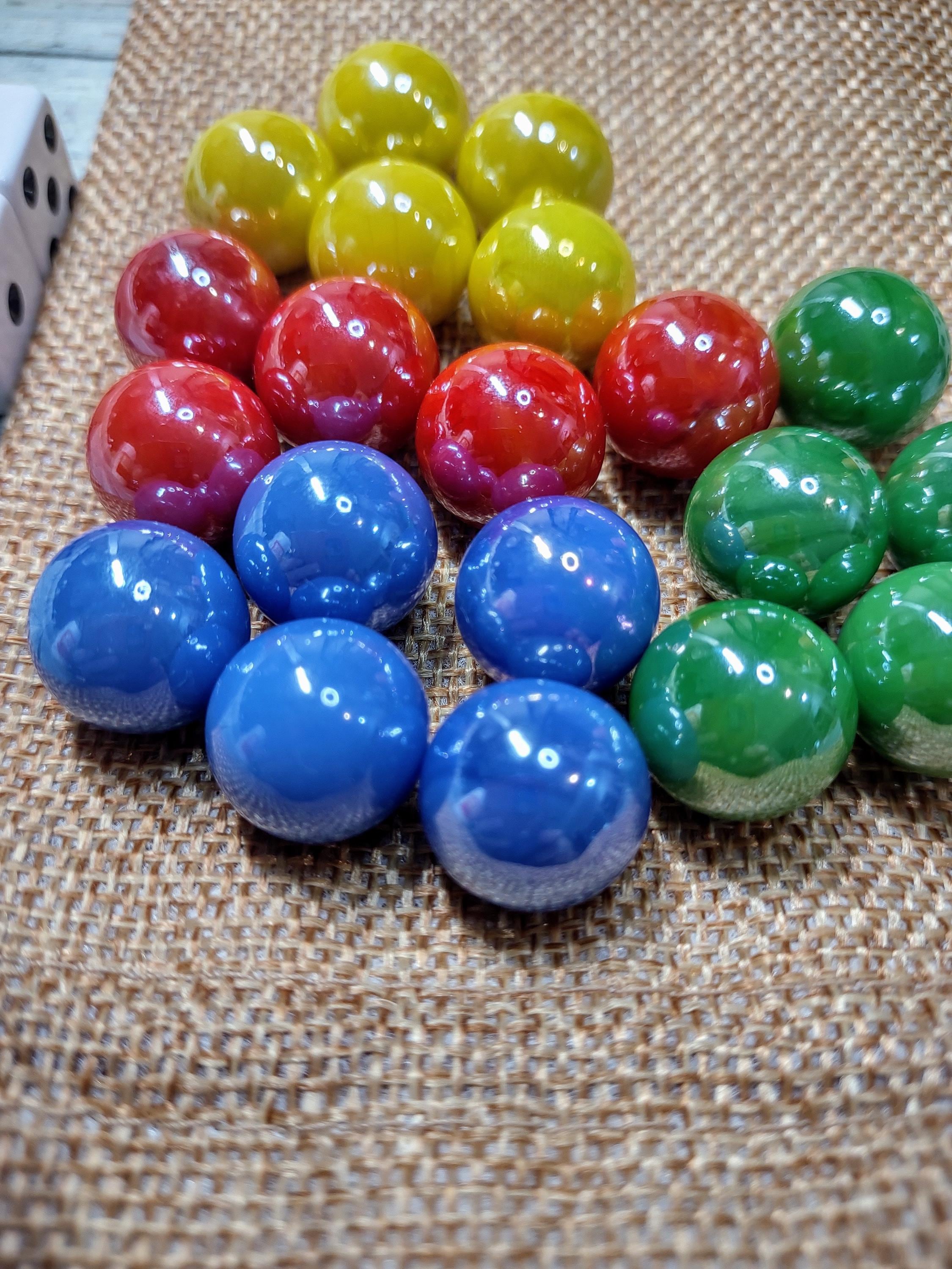 5- marble per player Replacement Marble & Dice Set | Iridized Glass Marbles | 4, 6, or 8 Player Gameplay Set with Burlap Pouch, 16mm marbles