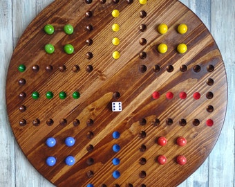 NEW design! Extra large marble Wahoo , 4 player wahoo board, 1"marble Wahoo game board, wood large marble Wahoo game, round wahoo game board