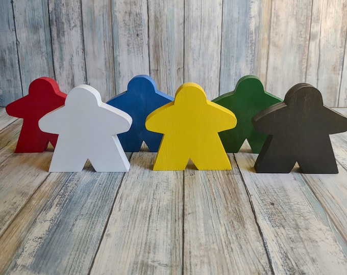 Jumbo Meeples, red, blue, green, yellow, black, and white,Extra large starting player piece, meeple game characters, giant meeple game piece