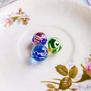 Paeony collector marbles, 16mm size green, blue, or pink\purple flower marbles, glass marbles with flowers, colored glass marble with flower