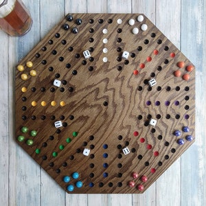 NEW 8 player Wahoo game board, Large octagon aggravation game board, wooden wahoo board, 8 players Dark walnut