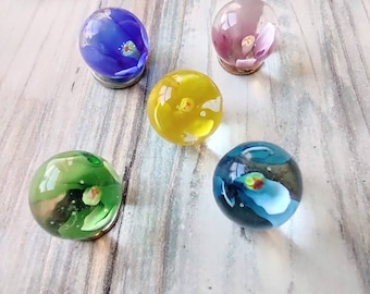 Hollyhock collector marbles, 16mm size  flower marbles, regular size collector marble, handmade glass marble, spring collection marbles