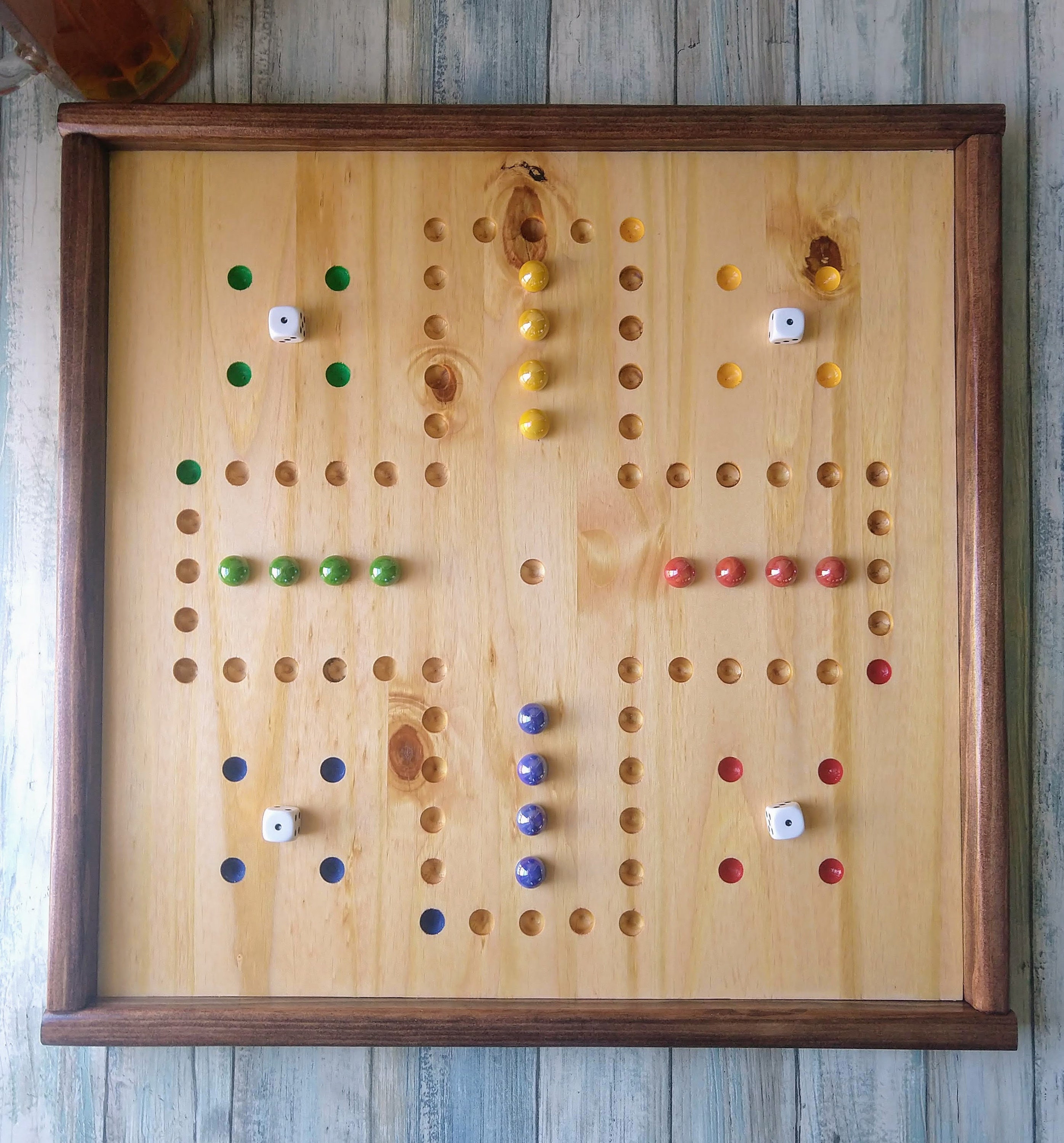 Aggravation Board Game 2 to 4 player. Hand made. Wahoo, Marble Wood gj