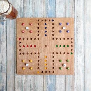 small 4 player Wahoo game board, four player wahoo, classic square wahoo game, aggravation game, wooden aggravation board,Cherry Wood stain