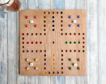small 4 player Wahoo game board, four player wahoo, classic square wahoo game, aggravation game, wooden aggravation board,Cherry Wood stain